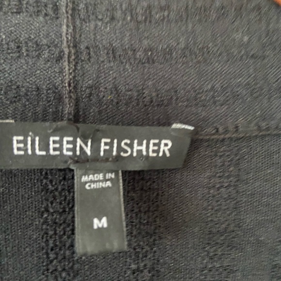 Eileen Fisher Black Textured Silk Blend Open Cardigan Sweater Size Medium - Picture 5 of 8